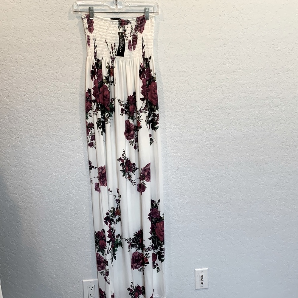 SMALL white and red floral long maxi dress.